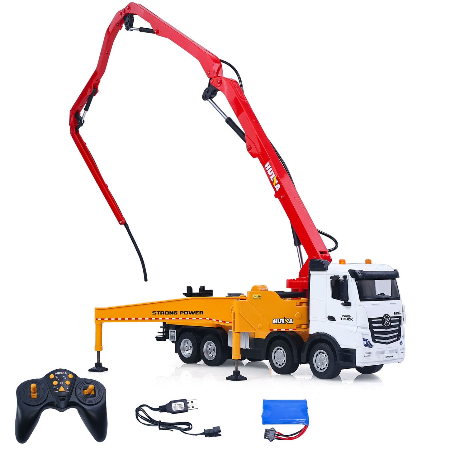 HUINA 1/18 Remote Control Concrete Pump Truck 1381 Engineering Vehicle Finished Model RTR Manual Support Leg Light Sound Effects