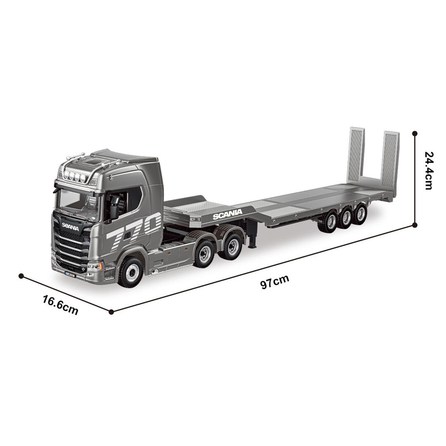 770S 1/18 Remote Control Tractor Truck 770S Electric Support Legs Tail Board 3Axle Plastic Semi Flatbed Trailer RTR Light System