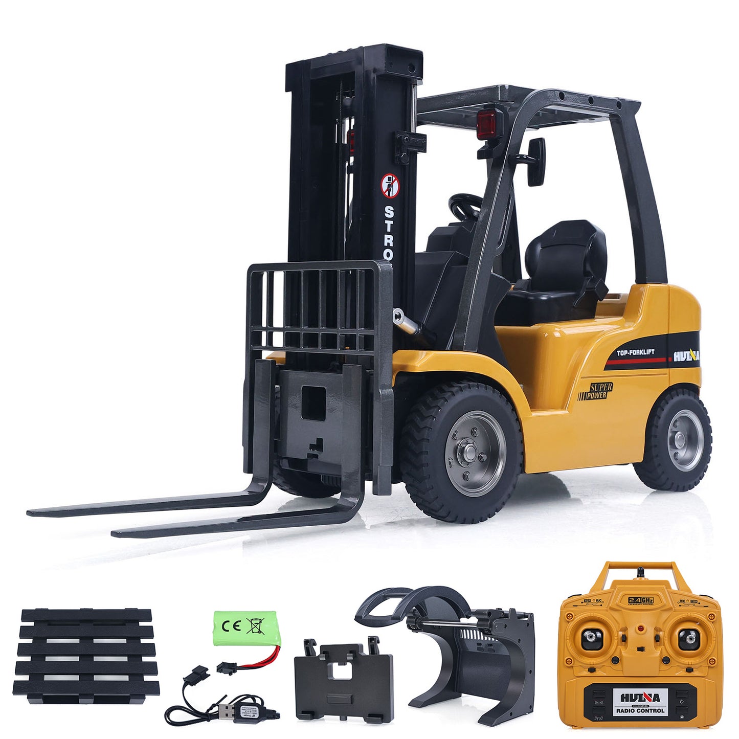 US Stock HIUNA 1/14 577 14CH RC Electric Lifting Forklift Remote Control Construction Vehicle Model Hook Pallet Battery Light Sound System