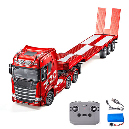 Pre-order HUINA RTR 1/24 Remote Control Tractor Truck 770S W/ Light Sound System Manual Support Legs Tail Board 3Axle Semi Flatbed Trailer