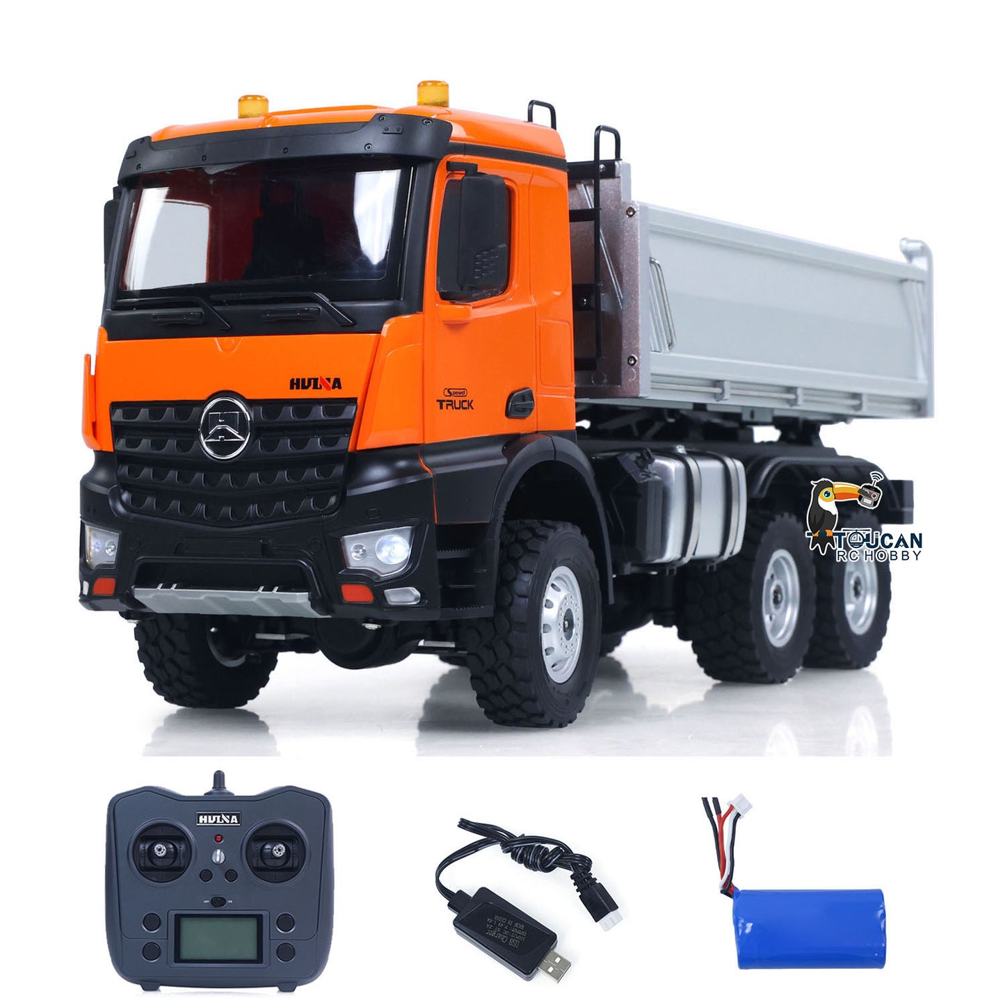 1/14 HUINA 1598 2.4G Remote Control Dumper 6x6 Engineering Transport Vehicle Lifting Rod Tipper Car Light Sound Battery Toys
