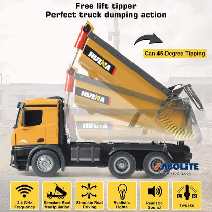 HUINA 573 1/14 RC Dumper Truck Model RTR 10CH 2.4G Remote Control Construction Vehicle with Sound Light Gift for Boys