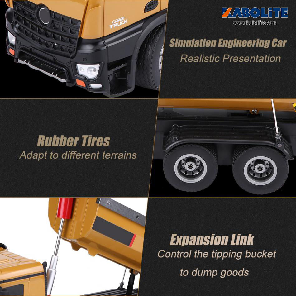HUINA 573 1/14 RC Dumper Truck Model RTR 10CH 2.4G Remote Control Construction Vehicle with Sound Light Gift for Boys