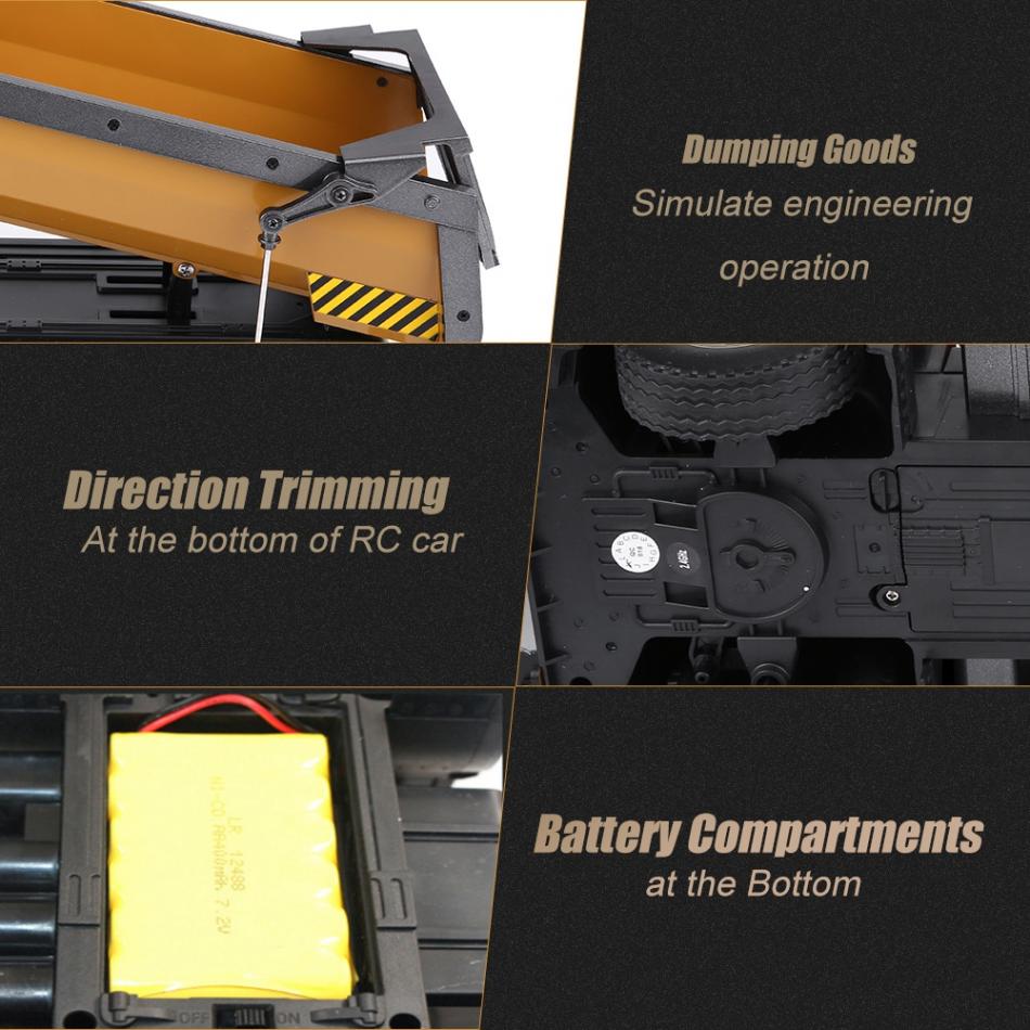 HUINA Toy 573 1/14 RC Dumper Truck Model Car 2.4G Radio Control Battery Light Engineering Vehicle