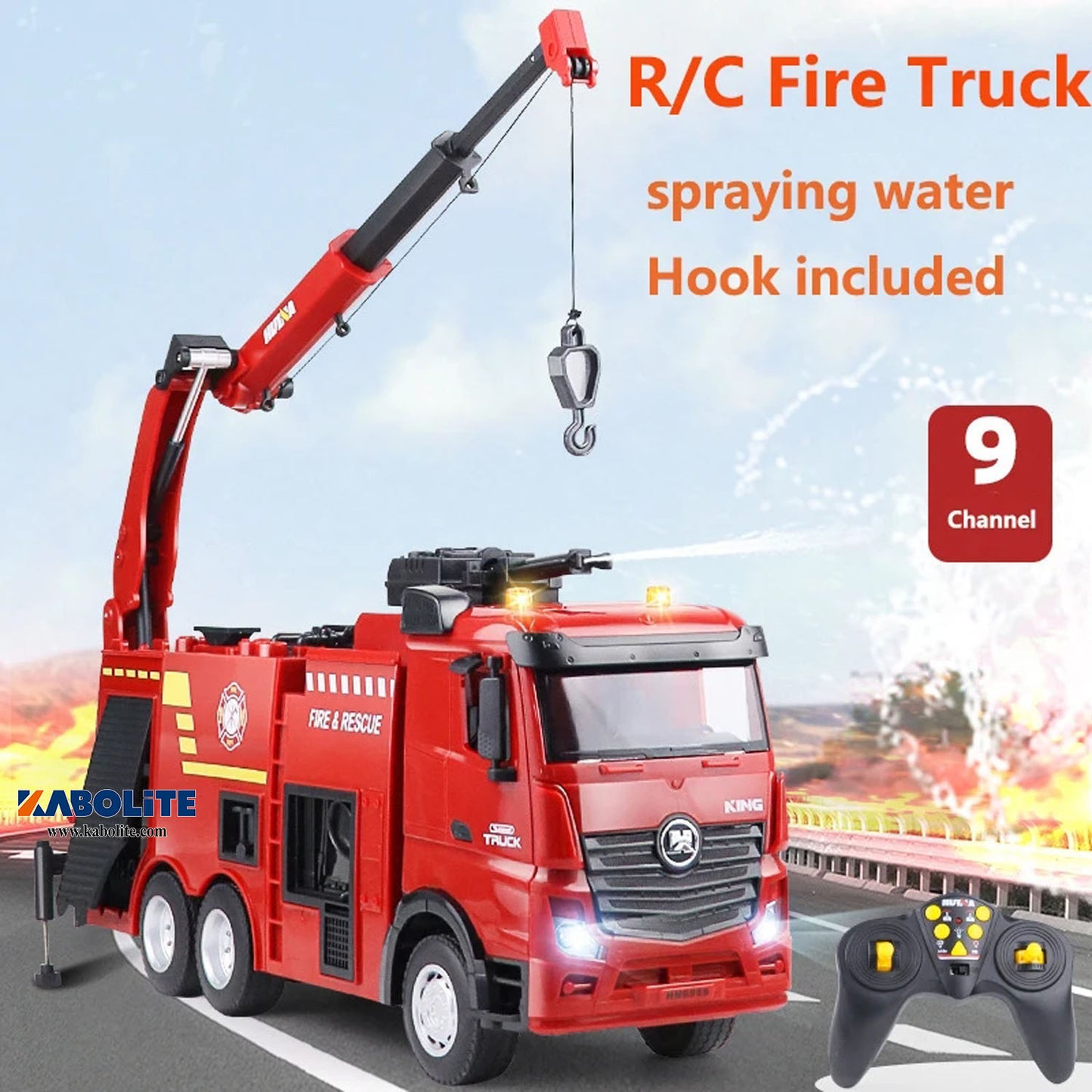 IN Stock HUINA 1362 1/18 Plastic RC Fire Fighting Truck Model with Water Spray 2.4G Radio Controller for Rescue Vehicle Enthusiasts