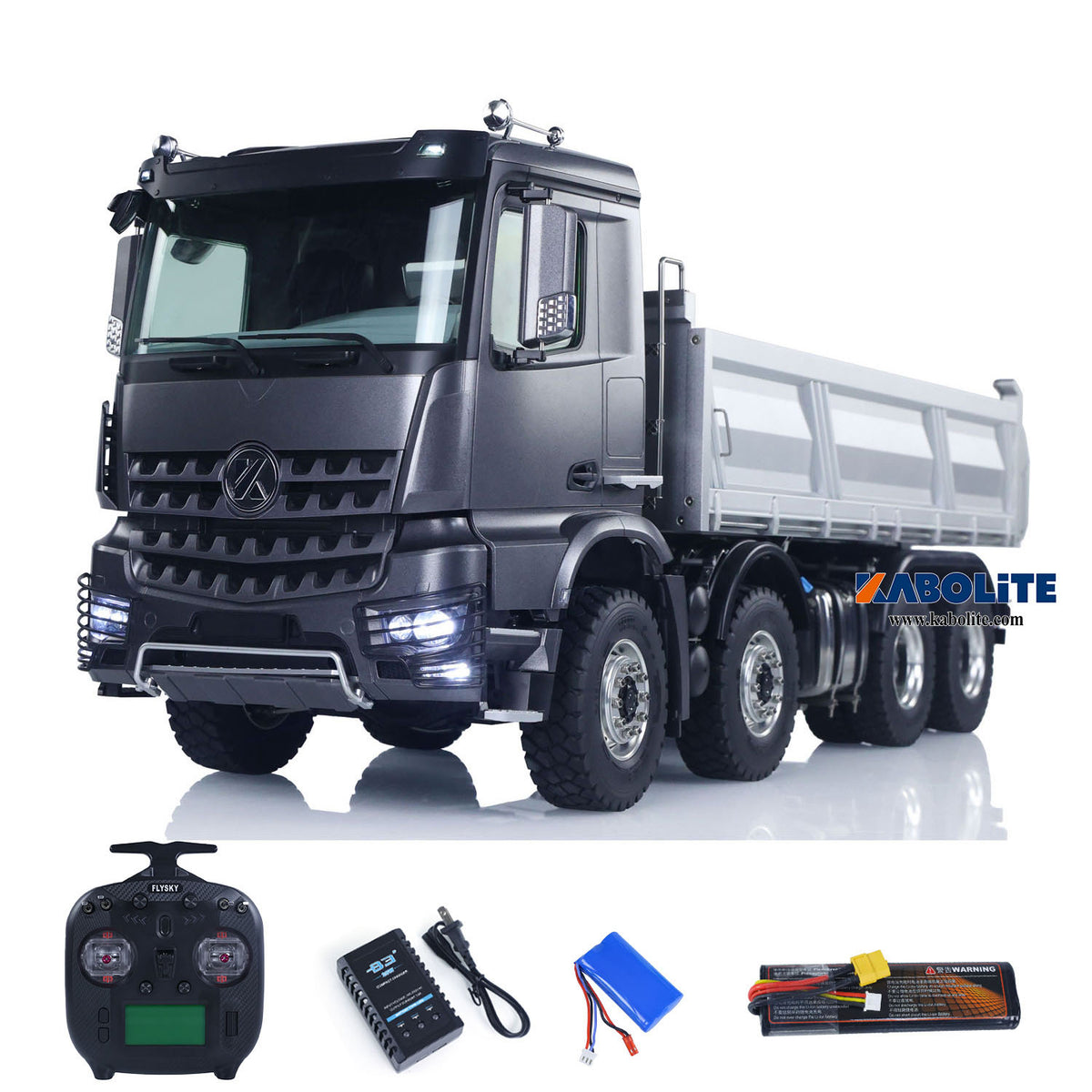 Kabolite K3367 1/14 Metal 8x8 Hydraulic Remote Control Dump Truck RC Tipper with Sonud Light 2 Speed Transmission