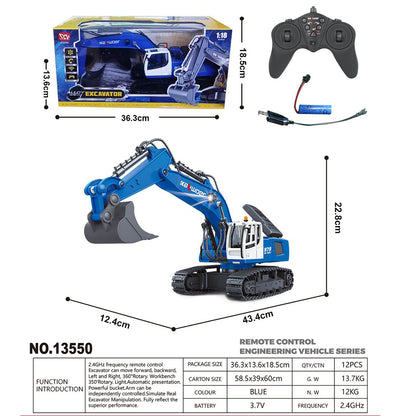 HUINA 1/18 RC Toys 13550 Remote Control Excavator 11CH 350 Degrees Rotation RC Digger 2.4G Radio Battery Light Sound USB for Child