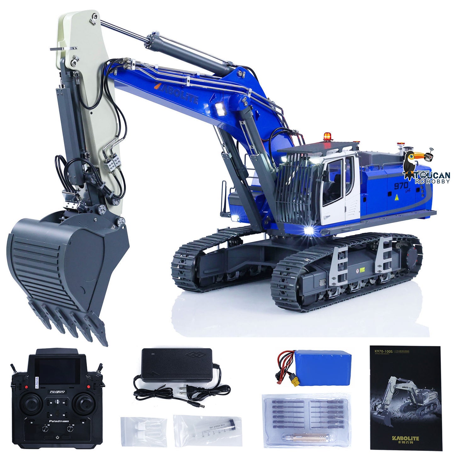 Kabolite K970-100S Pro Version 1/14 Hydraulic RC Excavator Digger Metal Construction Vehicles Ready to Run with Smoker Light Sound