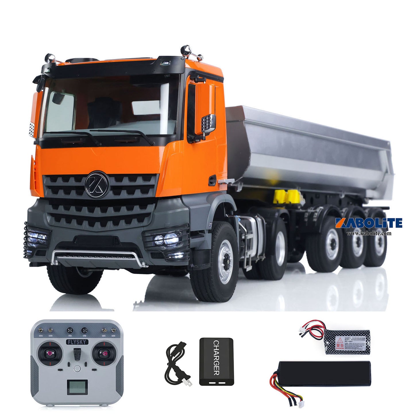 US STOCK Kabolite K5801 1/14 Scale 4X4 RC Tractor Truck 3Axles AWD W/ Electric Lifting Hopper Dump Trailer Tipper Battery