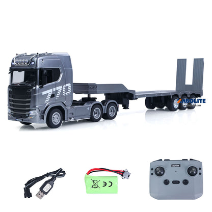 US Stock HUINA 770S 1/24 Radio Controlled Tractor Truck 1302A RTR Lights Sounds W/ 3Axle Plastic Semi Flatbed Trailer Manual Support Legs