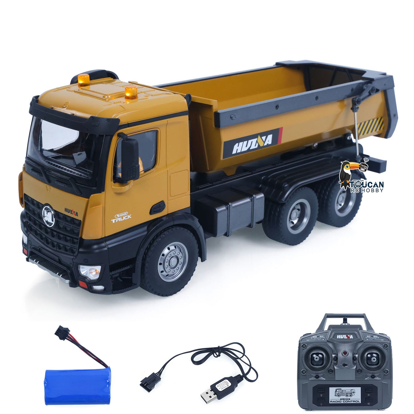 HUINA 1/14 Electric RC Dump Truck 573 Remote Control Tipper Model Vehicle Flowing Water Light Sound Effect 2.4G Radio Battery