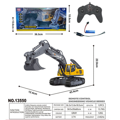 HUINA 1/18 RC Toys 13550 Remote Control Excavator 11CH 350 Degrees Rotation RC Digger 2.4G Radio Battery Light Sound USB for Child
