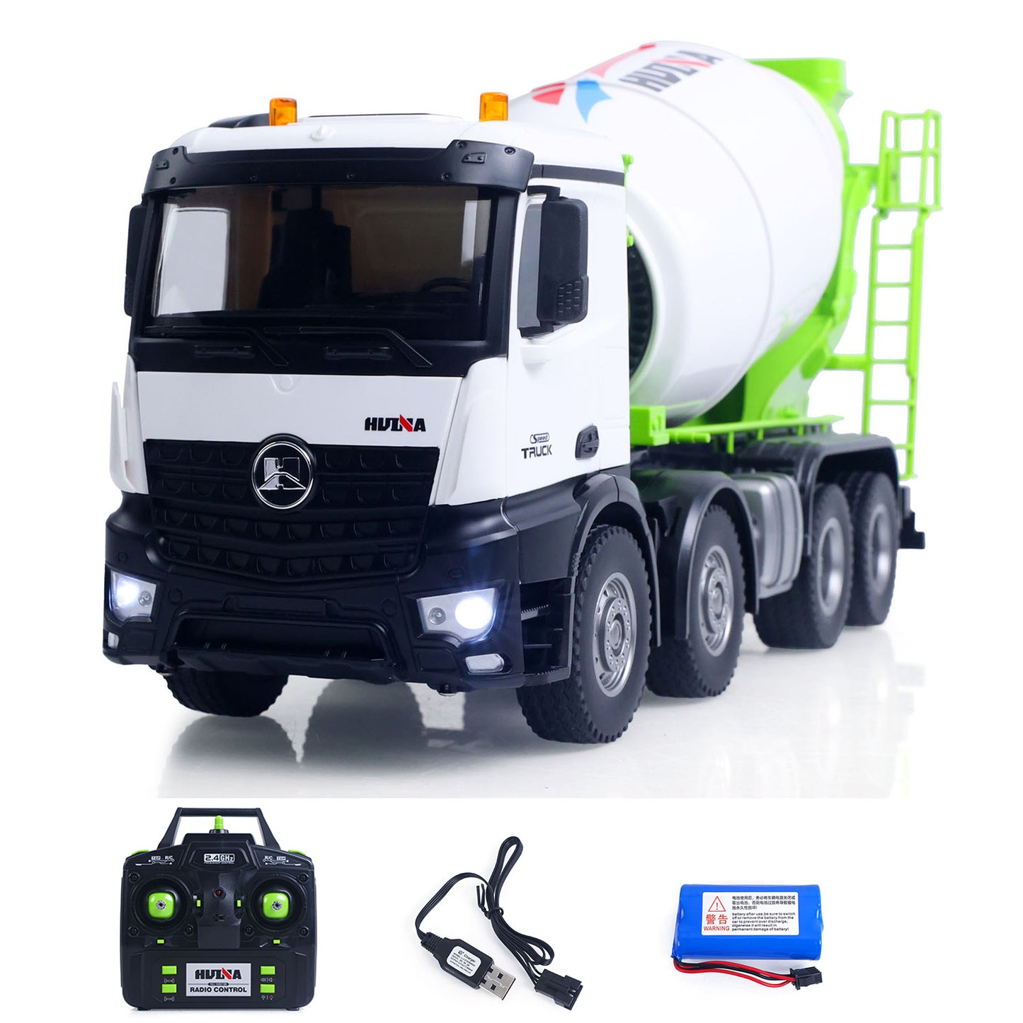 Fast Free Shipping for EU Metal HUINA 1/14 RC Mixer Truck 12CH Remote Control Agitating Lorry Model Light Sound Effects 2.4GHz Radio System Battery
