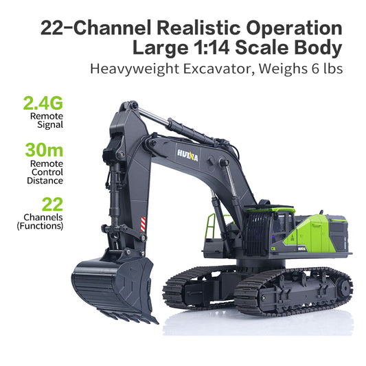 Limited-Time Sale US Stock HUINA 1593 1/14 RC Excavator 28CH Digger Model with Light Sound 2.4G Radio Controller for Construction Vehicle Hobbyists