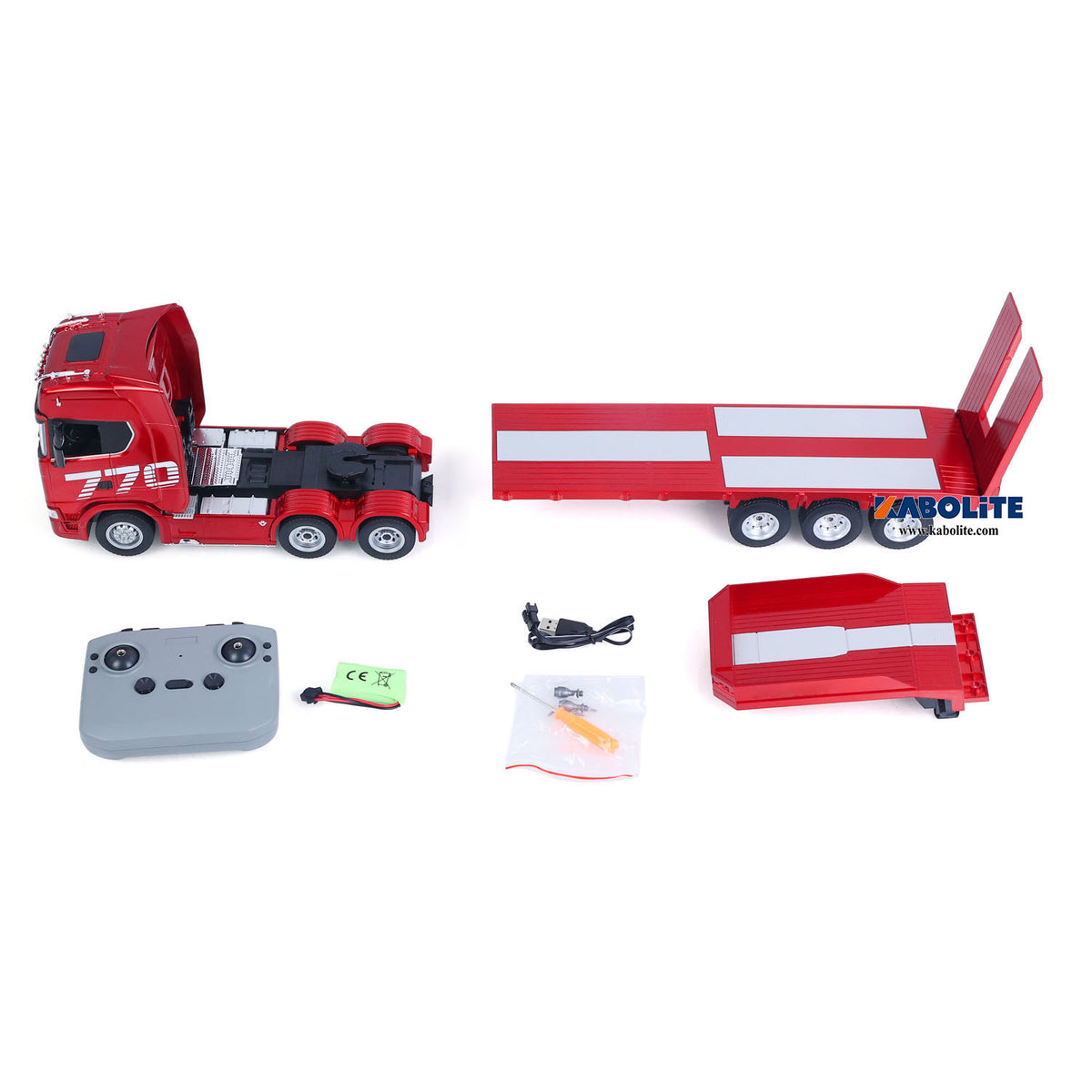 IN Stock HUINA RTR 1/24 Remote Control Tractor Truck 770S W/ Light Sound System Manual Support Legs Tail Board 3Axle Semi Flatbed Trailer