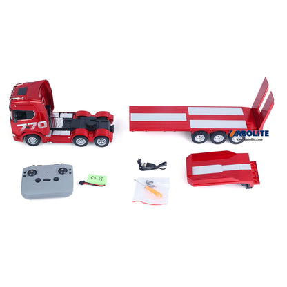 IN Stock HUINA RTR 1/24 Remote Control Tractor Truck 770S W/ Light Sound System Manual Support Legs Tail Board 3Axle Semi Flatbed Trailer