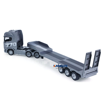 US Stock HUINA 770S 1/24 Radio Controlled Tractor Truck 1302A RTR Lights Sounds W/ 3Axle Plastic Semi Flatbed Trailer Manual Support Legs