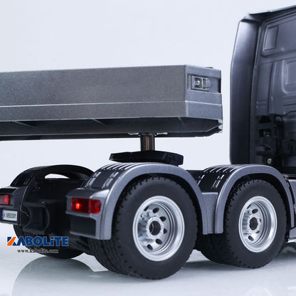 US Stock HUINA 770S 1/24 Radio Controlled Tractor Truck 1302A RTR Lights Sounds W/ 3Axle Plastic Semi Flatbed Trailer Manual Support Legs