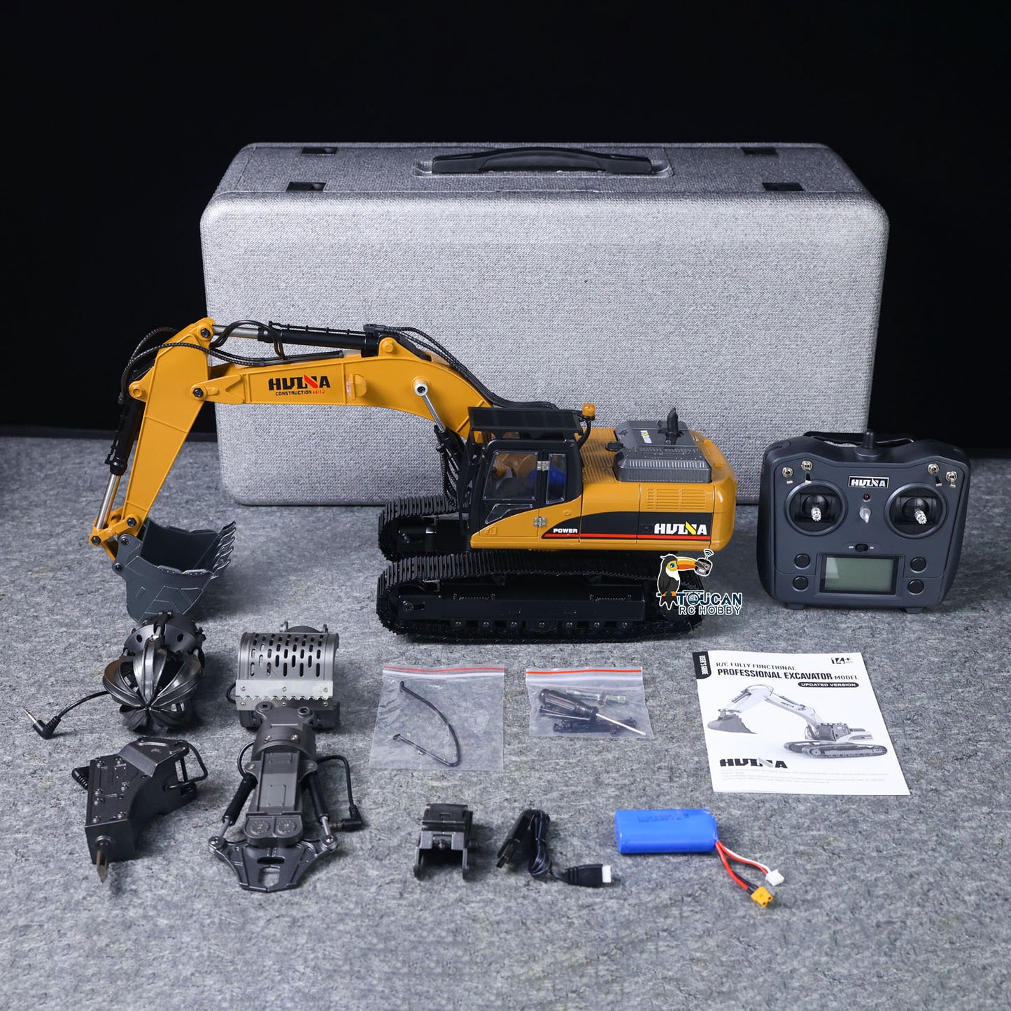 New Upgrade HUINA 1/14 Metal Excavator Model Engineering Vehicle 580 Electric Ball Grabber 360 Rotating Shear Claw Sound Lights