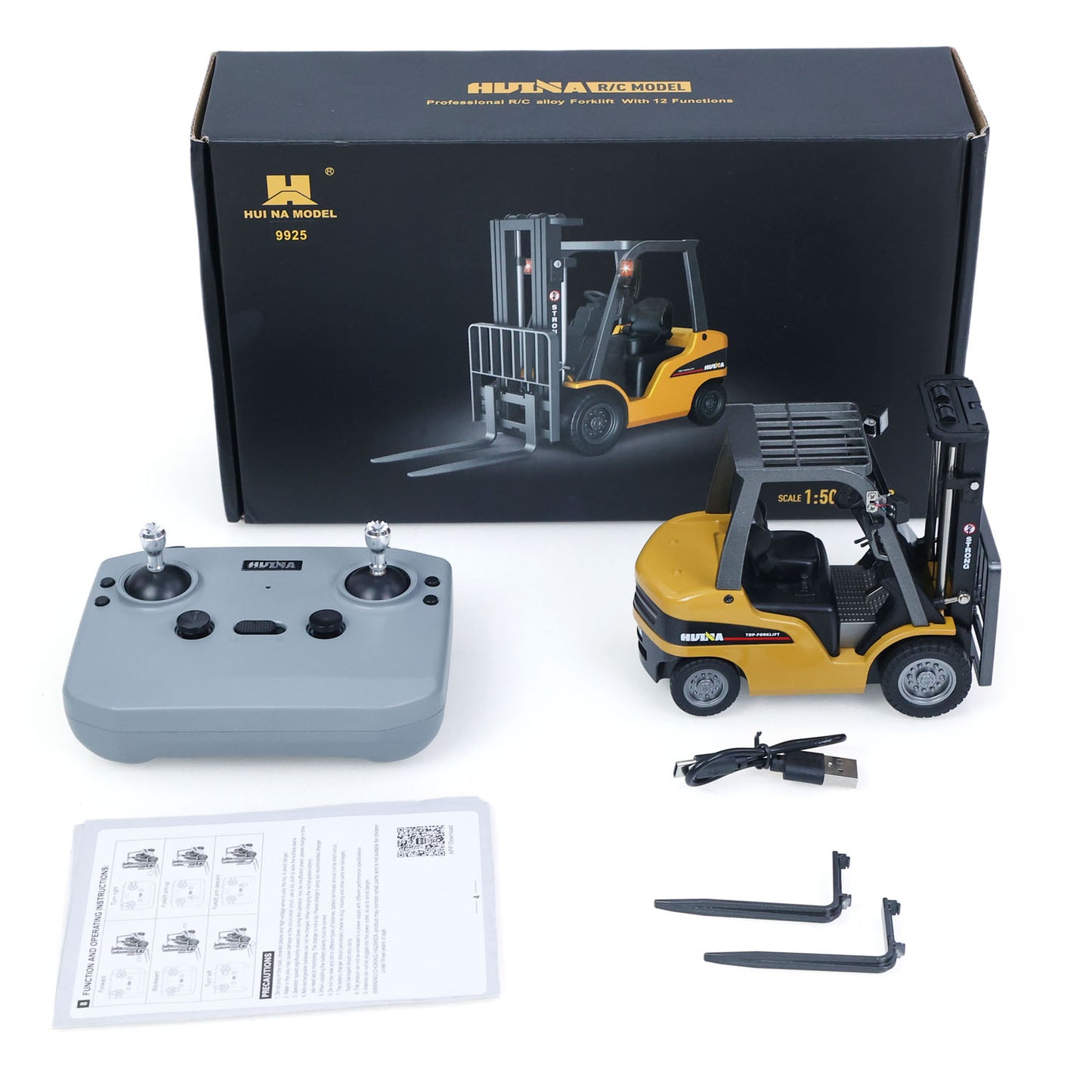IN Stock HUINA 9925 1/50 Electric Remote Control Forklift Mini Warehouse RC Model with Light Sound Effect Desktop Display for Collectors