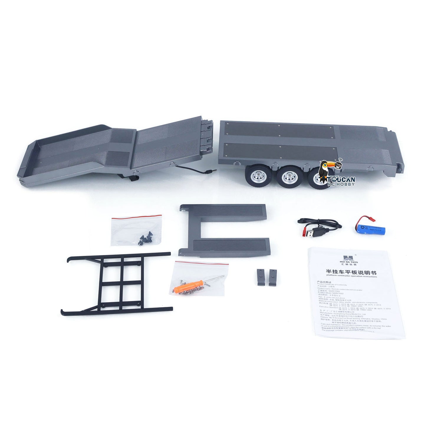 US Stock 73.5CM Plastic Semi Trailer Flatbed 1502 for 1/18 Remote Control Tractor Truck HUINA 1501 Electronic Support Legs Tail Board