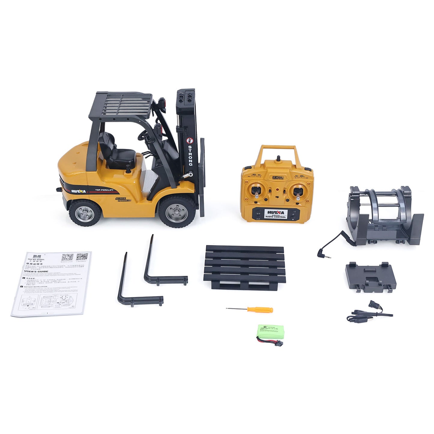US Stock HIUNA 1/14 577 14CH RC Electric Lifting Forklift Remote Control Construction Vehicle Model Hook Pallet Battery Light Sound System