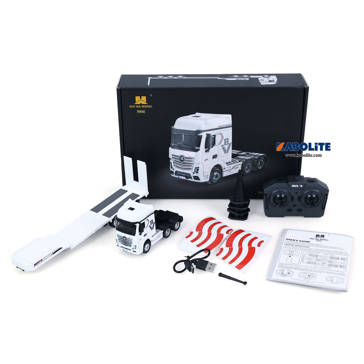 IN Stock HUINA 9900 1/64 6X4 Remote Control Tractor Truck with 3Axle Plastic Semi Flatbed Trailer Lights Sound Effect Manual Support Legs