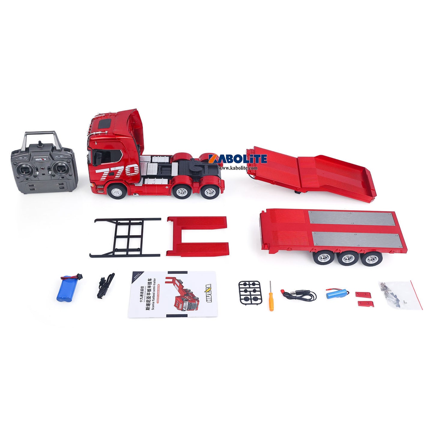 IN Stock HUINA 770S 1/18 6x4 RC Tractor Truck 1501A with 3Axle Plastic Semi Flatbed Trailer Electric Support Legs Tail Board Light System