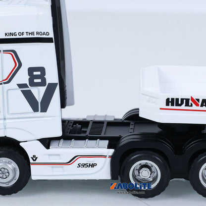 IN Stock HUINA 9900 1/64 6X4 Remote Control Tractor Truck with 3Axle Plastic Semi Flatbed Trailer Lights Sound Effect Manual Support Legs