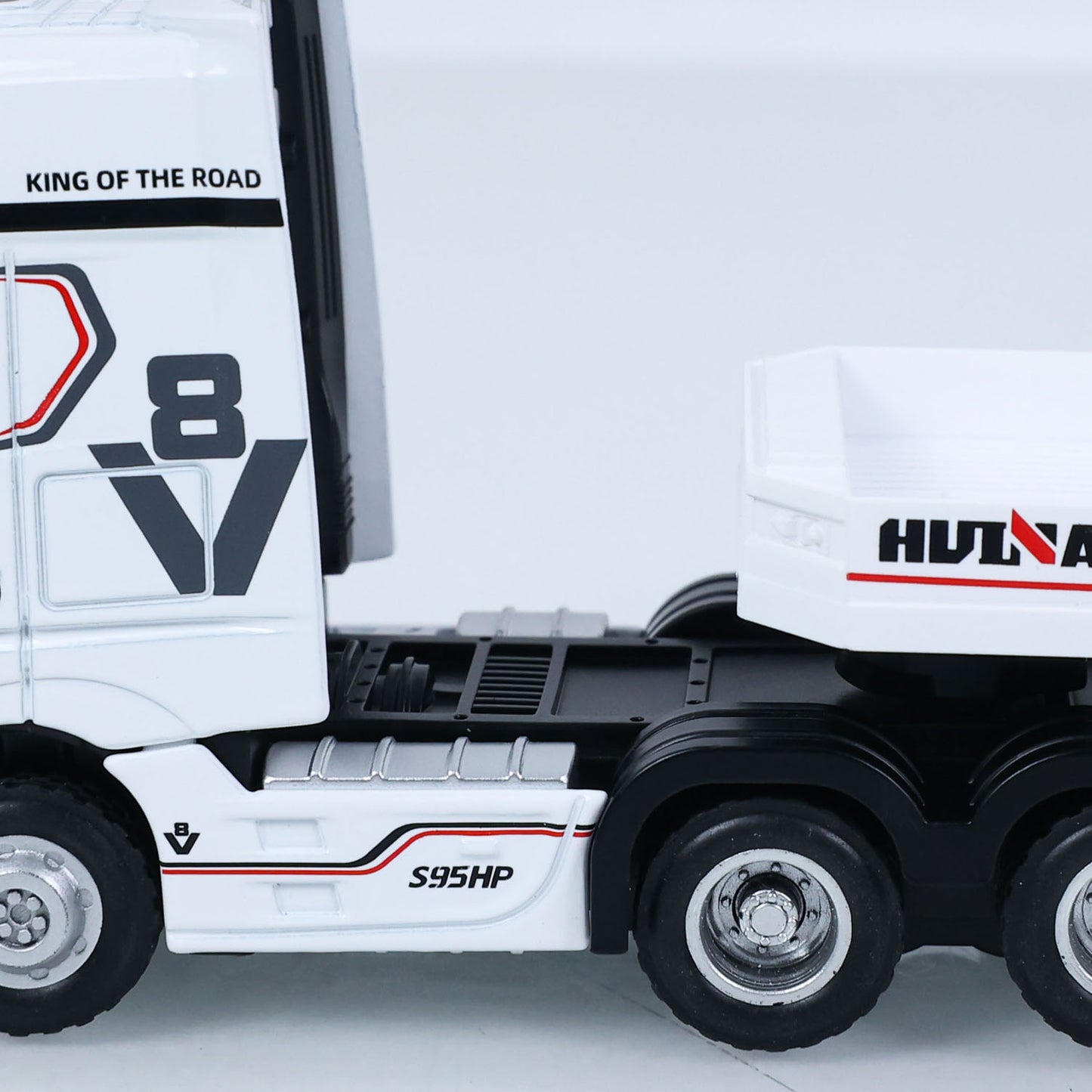 IN Stock Pre-order RTR HUINA 1/64 Remote Control Tractor Truck 9900 W/ 3Axle Plastic Semi Flatbed Trailer Lights Sound Effect Manual Support Legs