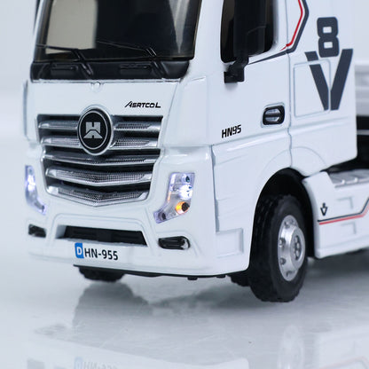 IN Stock Pre-order RTR HUINA 1/64 Remote Control Tractor Truck 9900 W/ 3Axle Plastic Semi Flatbed Trailer Lights Sound Effect Manual Support Legs