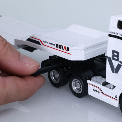 IN Stock Pre-order RTR HUINA 1/64 Remote Control Tractor Truck 9900 W/ 3Axle Plastic Semi Flatbed Trailer Lights Sound Effect Manual Support Legs