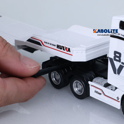 IN Stock HUINA 9900 1/64 6X4 Remote Control Tractor Truck with 3Axle Plastic Semi Flatbed Trailer Lights Sound Effect Manual Support Legs