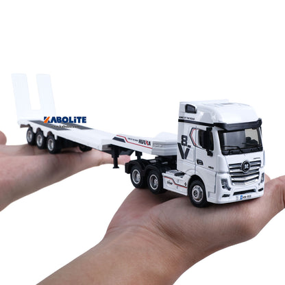 IN Stock HUINA 9900 1/64 6X4 Remote Control Tractor Truck with 3Axle Plastic Semi Flatbed Trailer Lights Sound Effect Manual Support Legs