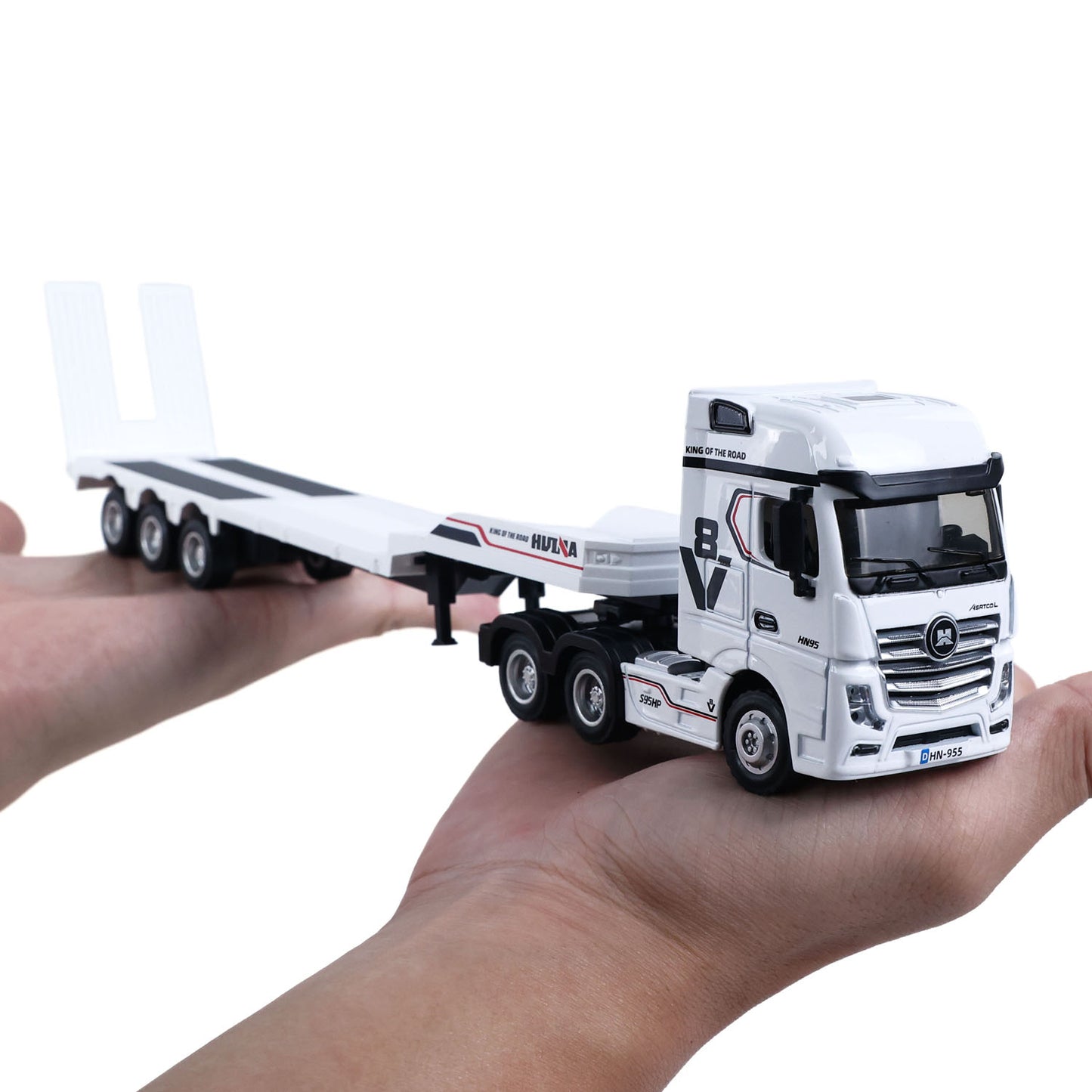 HUINA 9900 1/64 Remote Control RTR Tractor Truck W/ 3Axle Plastic Semi Flatbed Trailer Lights Sound Effect Manual Support Legs
