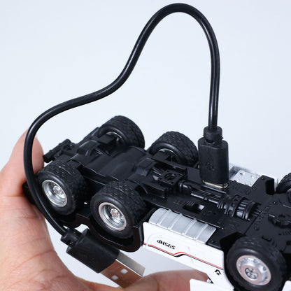 IN Stock Pre-order RTR HUINA 1/64 Remote Control Tractor Truck 9900 W/ 3Axle Plastic Semi Flatbed Trailer Lights Sound Effect Manual Support Legs