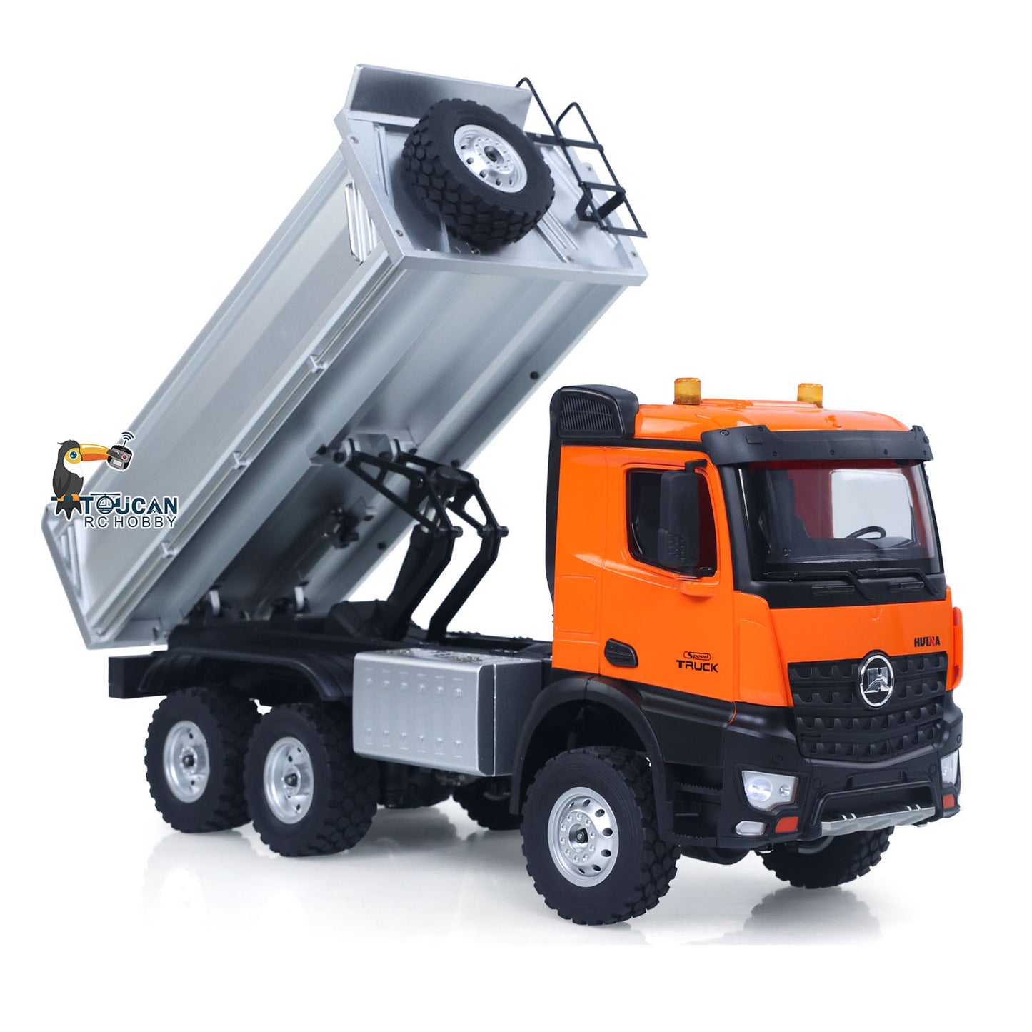 Fast Free Shipping 1/14 HUINA 1598 2.4G Remote Control Dumper 6*6 Engineering Transport Vehicle Lifting Rod Tipper Car Light Sound Battery Toys