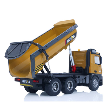US Stock HUINA 1/14 Electric RC Dump Truck 573 Remote Control Tipper Model Vehicle Flowing Water Light Sound Effect 2.4G Radio Battery