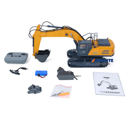 IN Stock HUINA XE1260 1/18 Electric RC Excavator Remote Control Digger with Metal Bucket Breaker Hammer Lights Sound for Construction Hobbyists