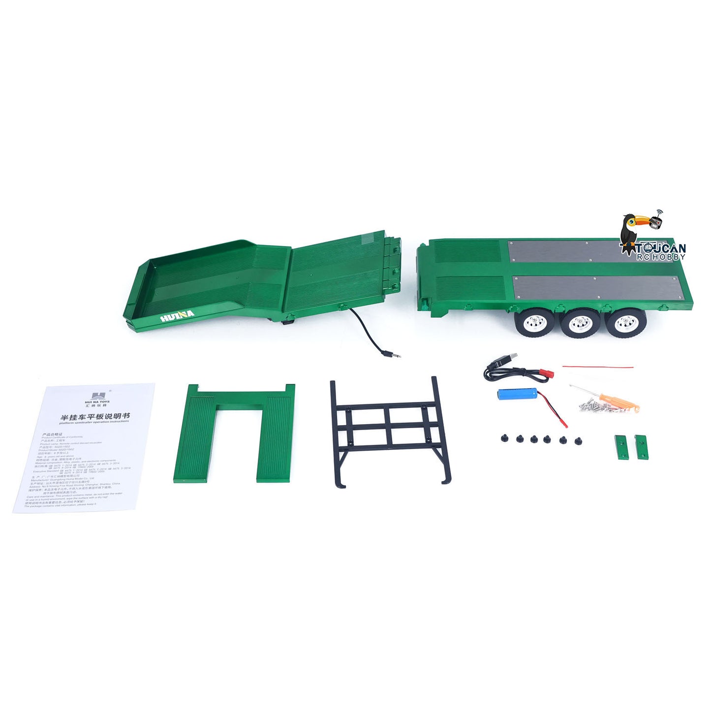 3 Axles Plastic Semi Trailer Flatbed 1502 for 1/18 Remote Control Tractor Truck HUINA 1501 RC Lorry Car Model Upgrade Parts