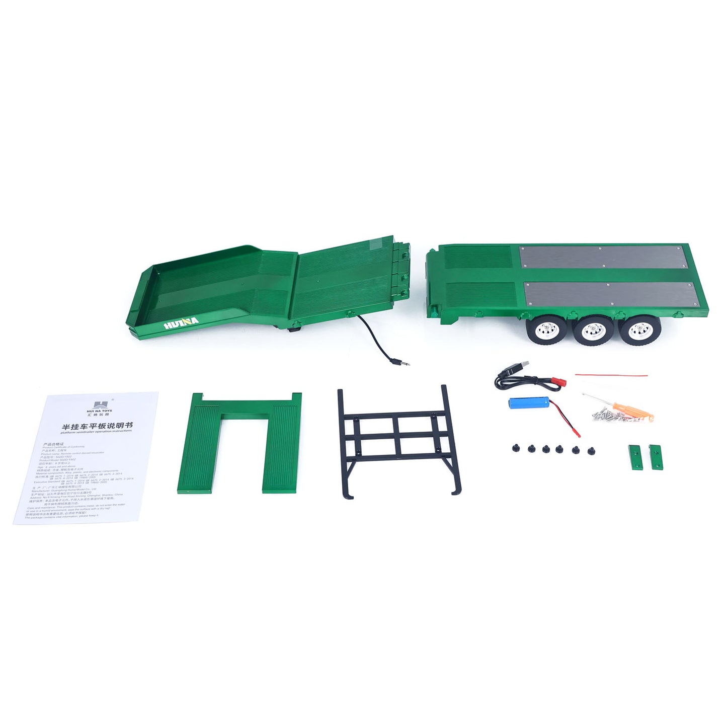 US STOCK HUINA 1/18 Plastic Flatbed Semi Trailer 1502 for Remote Control Tractor Truck 1501 Electric Support Legs Battery No Light