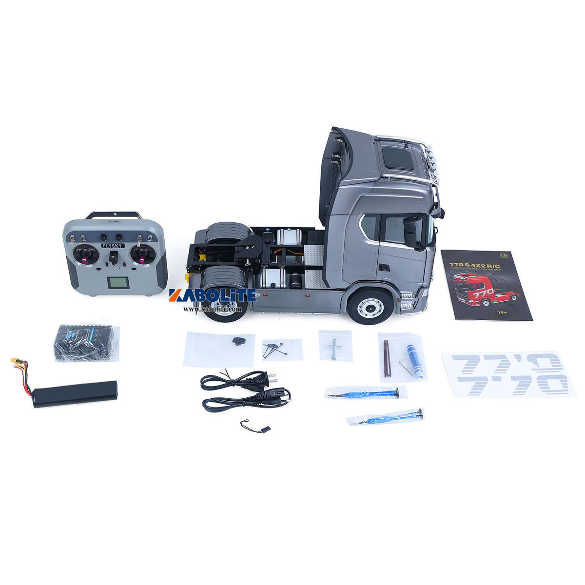 KABOLITE 770S 100 1/14 4X2 RC Tractor Truck with Metal Chassis Sound Light System for Backyard Fun