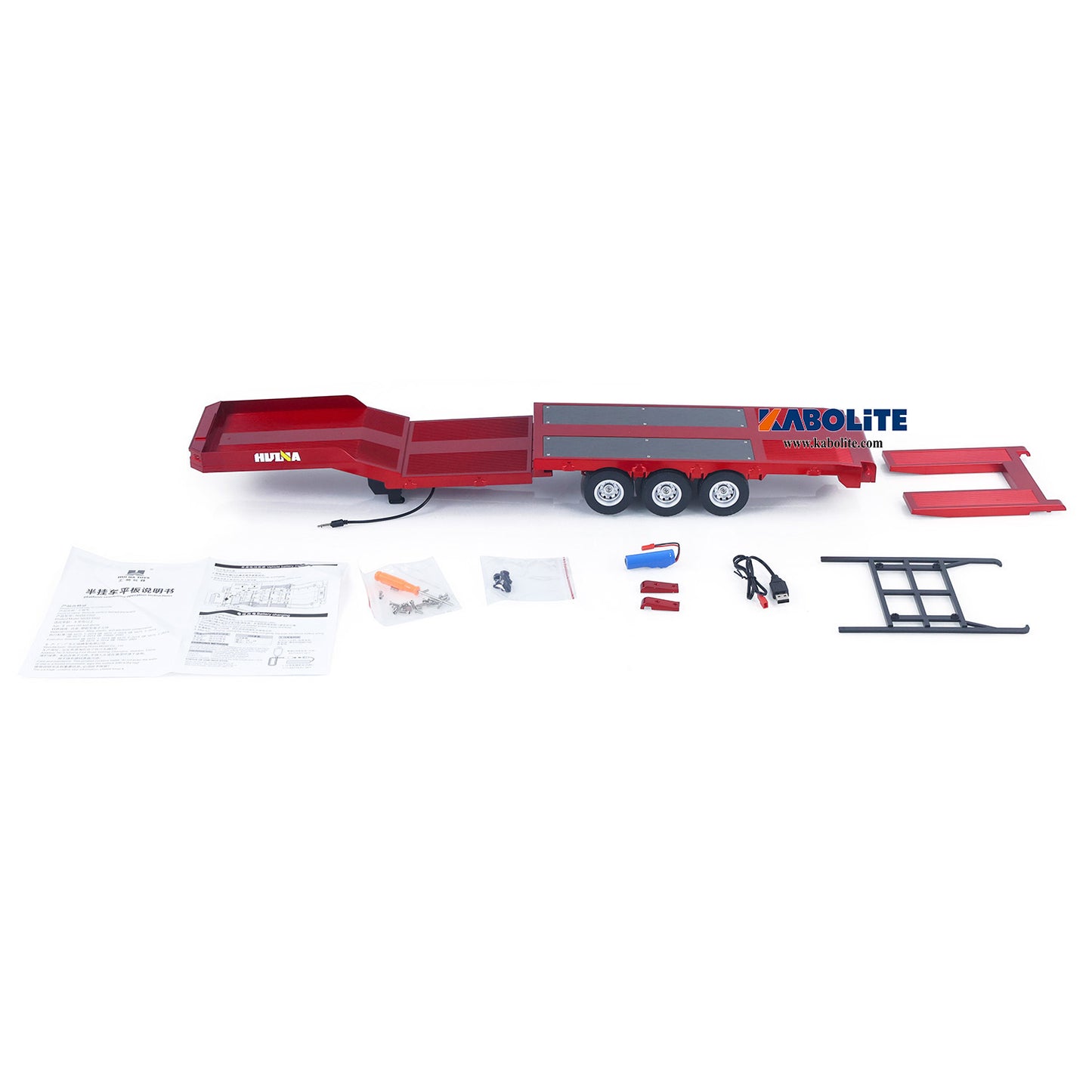 IN Stock HUINA 1502 1/18 3 Axles Plastic Semi Trailer Flatbed with Electric Tailboard Lifting Legs for RC Tractor Truck 1501 Lorry Model