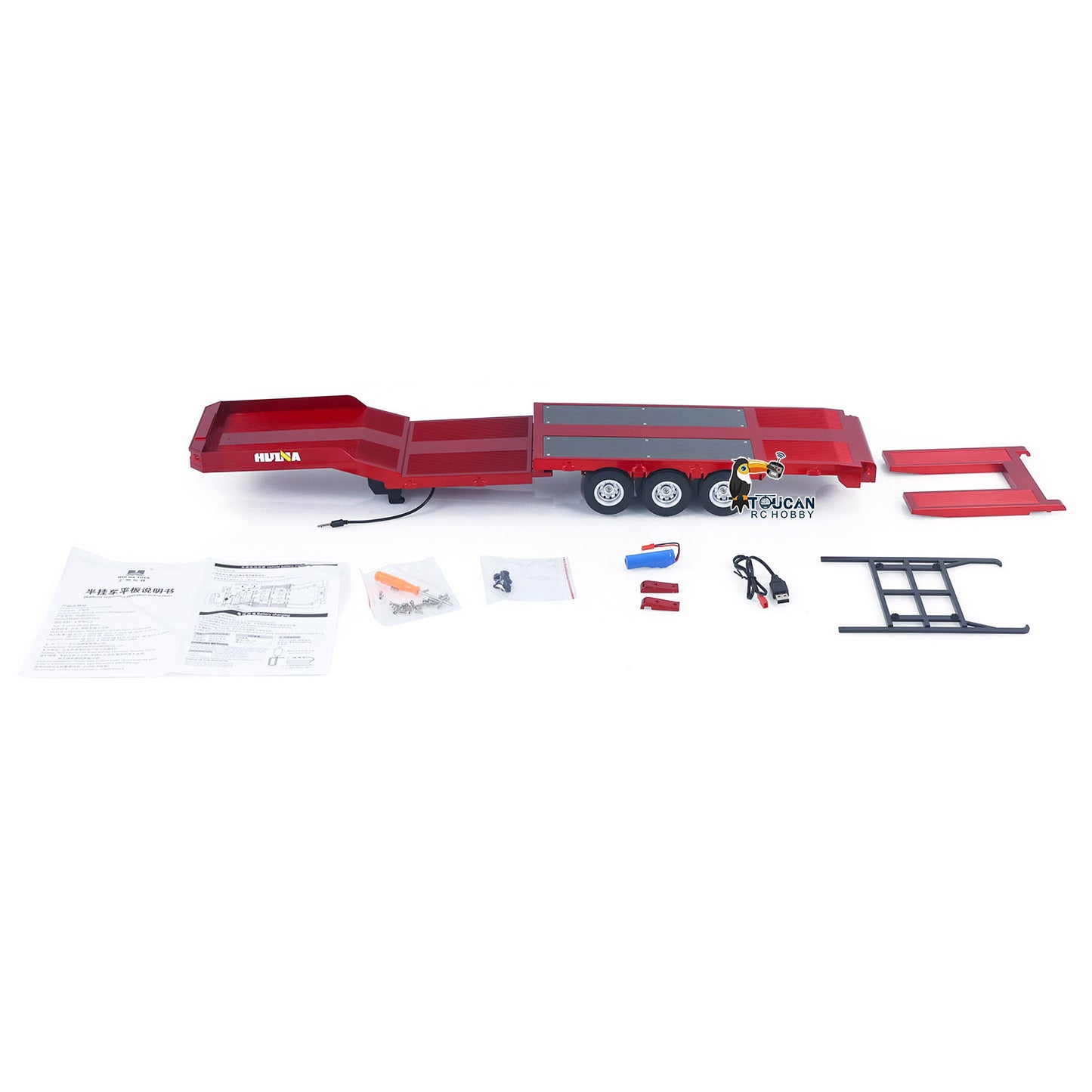 3 Axles Plastic Semi Trailer Flatbed 1502 for 1/18 Remote Control Tractor Truck HUINA 1501 RC Lorry Car Model Upgrade Parts