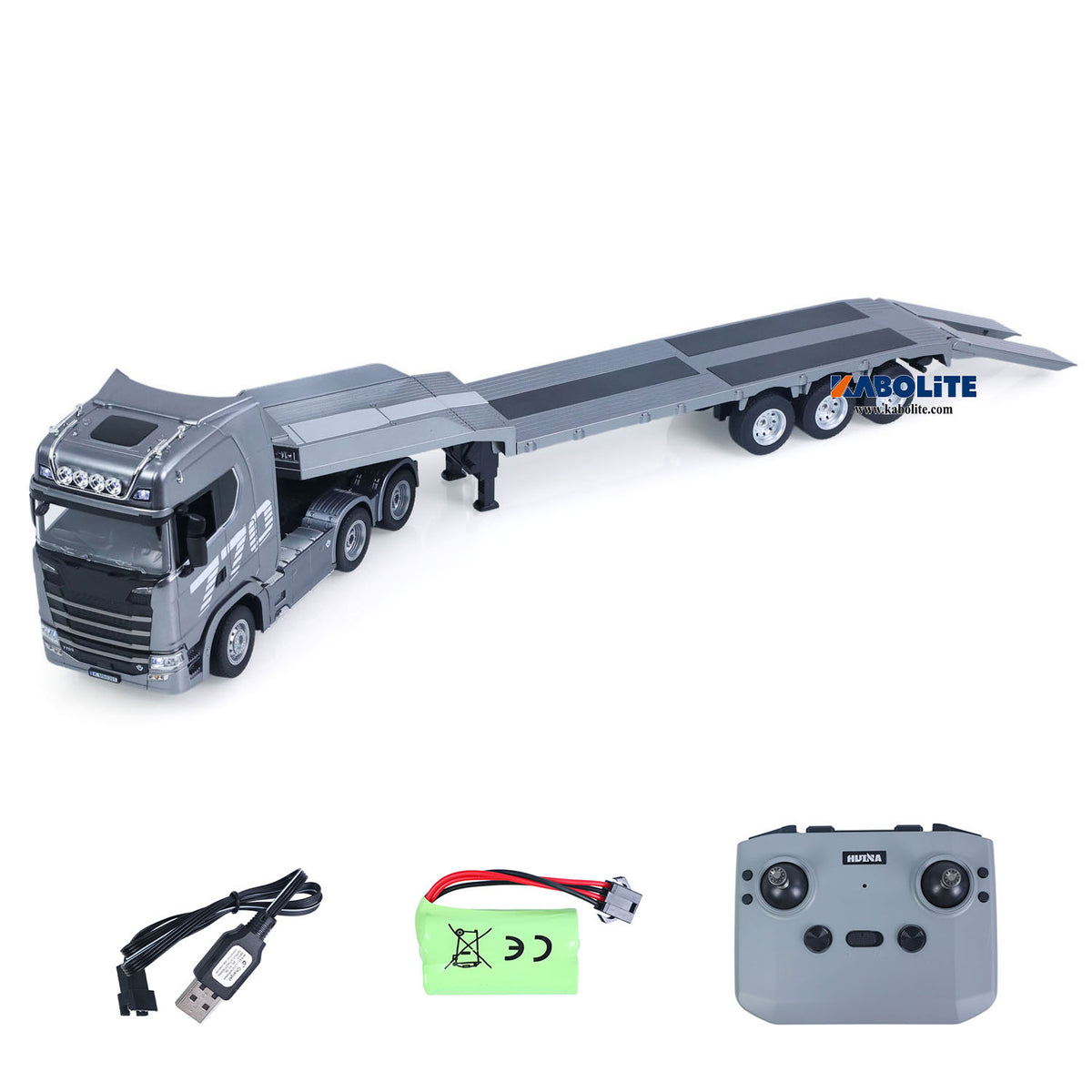 IN Stock HUINA RTR 1/24 Remote Control Tractor Truck 770S W/ Light Sound System Manual Support Legs Tail Board 3Axle Semi Flatbed Trailer