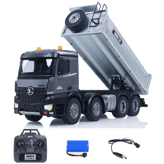 Fast Free Shipping for EU HUINA 1/14 Remote Control Dump Truck 12CH RC Tipper Finished Model Light Sound Effects 2.4G Radio System USB Charging Cable