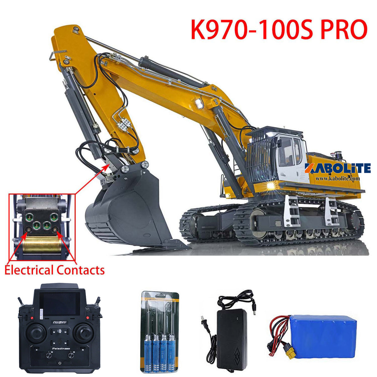 Kabolite 1/14 K970-100S Pro Hydraulic RC Excavator Metal Digger PL18EV Lite Radio System Light Sound