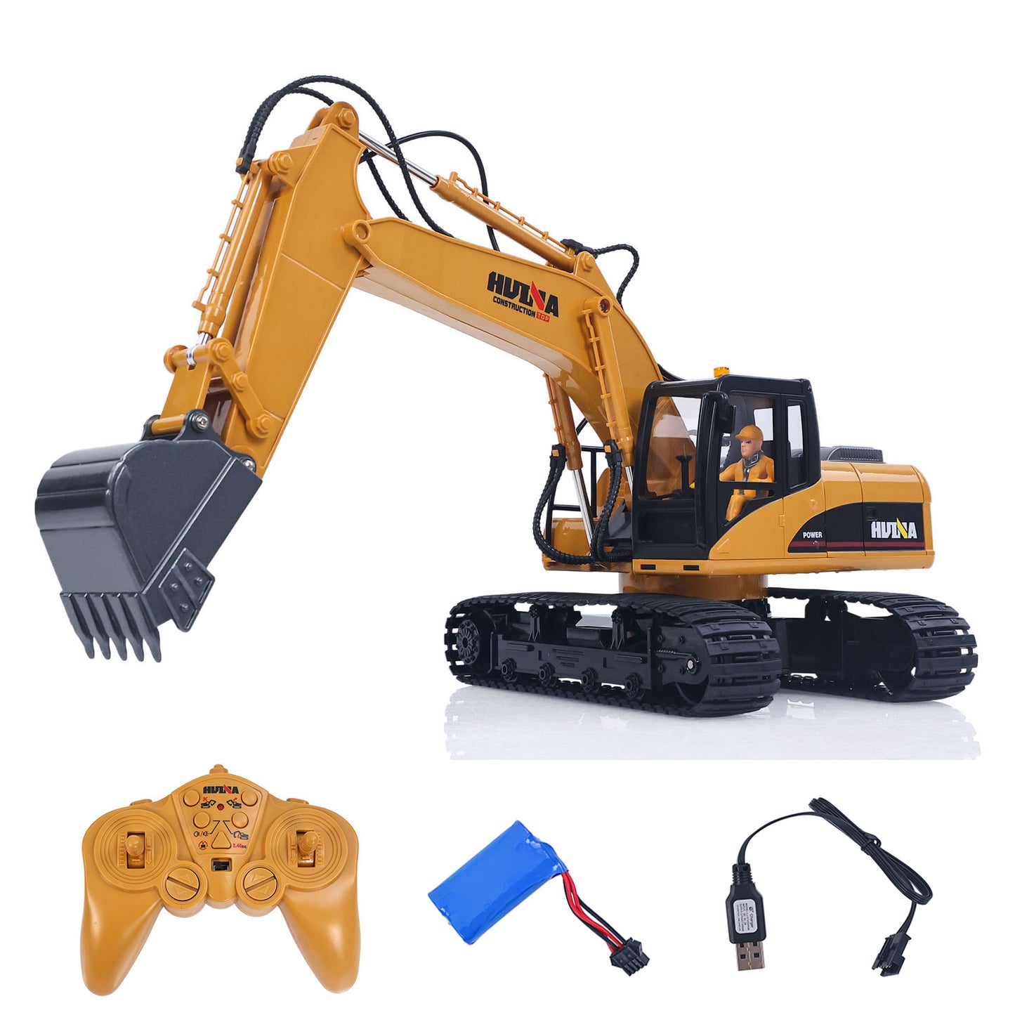 US Stock HUINA 1/14 1535 15CH RC Electric Excavator Remote Control Digger RTR Toy Model 2.4G Radio System Cabin Battery Sound Light Unit