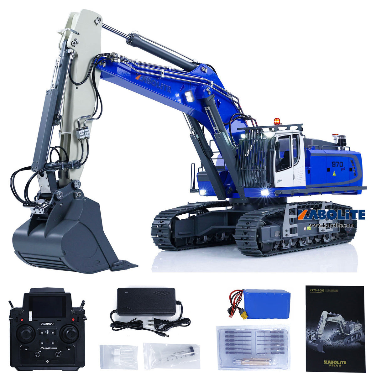 Kabolite 1/14 K970-100S Pro Hydraulic RC Excavator Metal Digger PL18EV Lite Radio System Light Sound