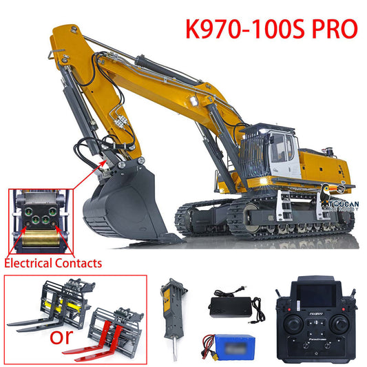 Kabolite 1/14 Remote Control Hydraulic Excavator K970 100S Pro RC Digger Hobby Model ESC Servo Motor DIY Upgraded RTR Version